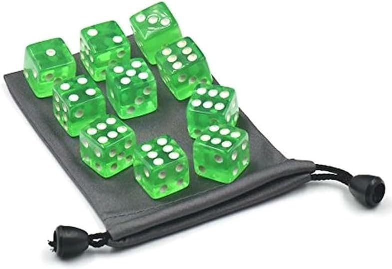 10 Pcs Green 19mm 6 Sided Dice D6 RPG D&D Game Transparent 19mm,
