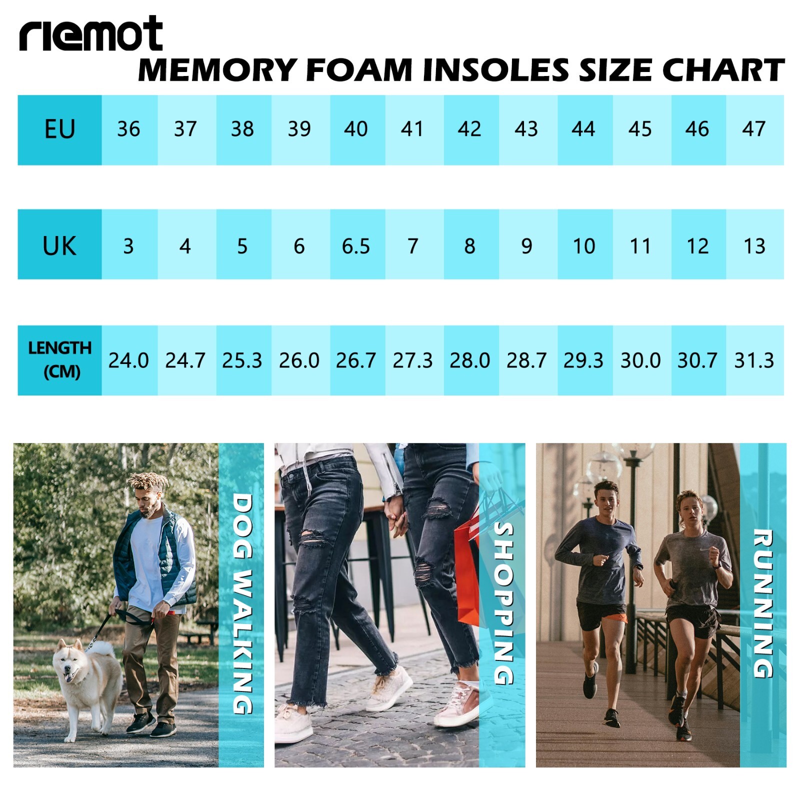 riemot Memory Foam Insoles for Mens Womens Work Boot Sneaker Shoe Inserts