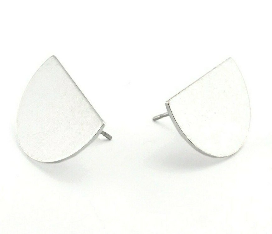 2 pcs. Semi Circle Half Moon Earring Stud Posts Silver Plated Brass 22x14mm 3659
