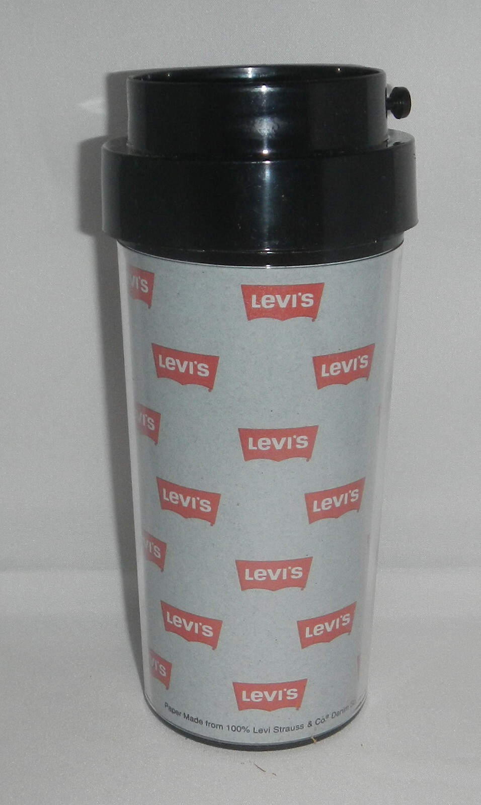 Levis Levi's Jeans Brand Logo Insulated Plastic Travel Coffee Mug Cup ThermoServ