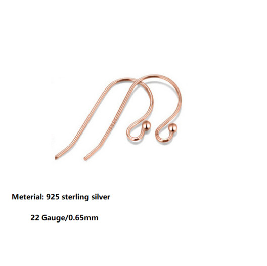 14K Rose Gold 925 Sterling Silver Ball End Earwire Hook Earring Findings 5 pairs