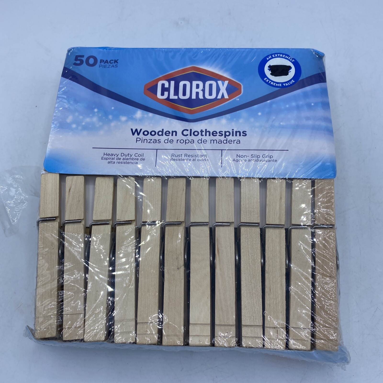 Clorox Wood Clothespins with Spring - Value Pack of 50 Clips, Rust Natural