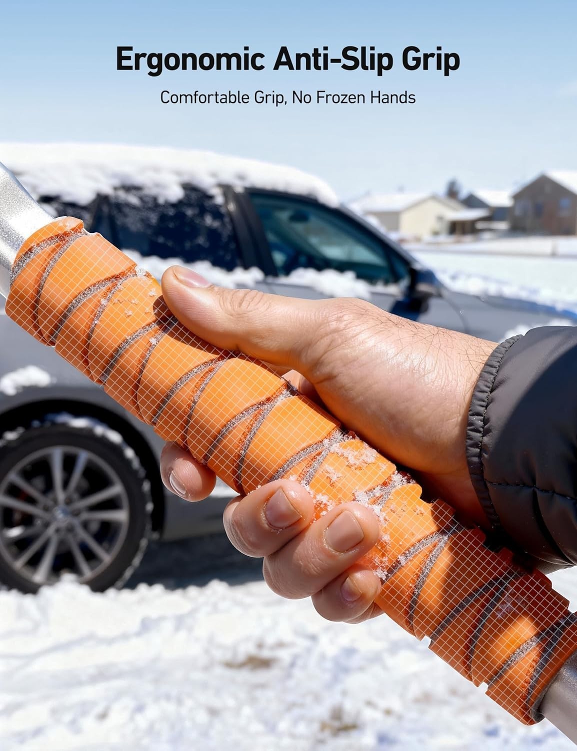 Thick-Bristled Snow Brush & Ice Scraper Combo - Ultimate Winter Tool (Orange)