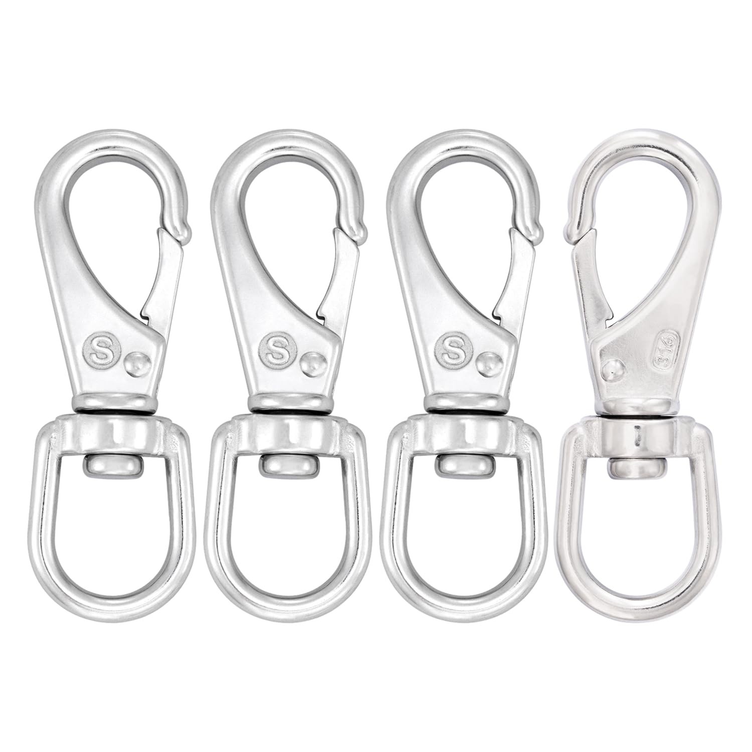 Marine Grade Diving Clips - 3.5" Stainless Steel Swivel Snap Hooks, 4 Pack