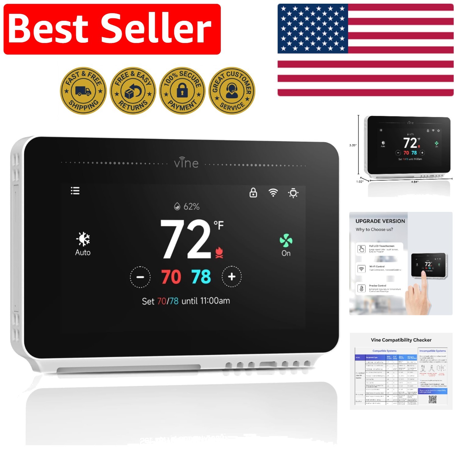 Modern 4.3'' Programmable Thermostat with Voice Control and Lock Feature