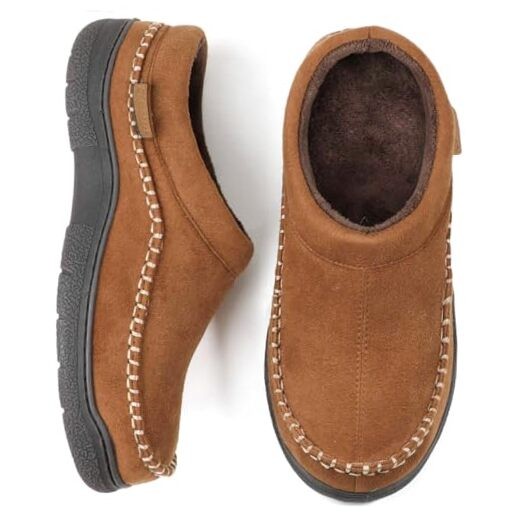 Men's Slip On Moccasin Slippers, Indoor/Outdoor Warm Fuzzy Comfy 7-8 Pumpkin