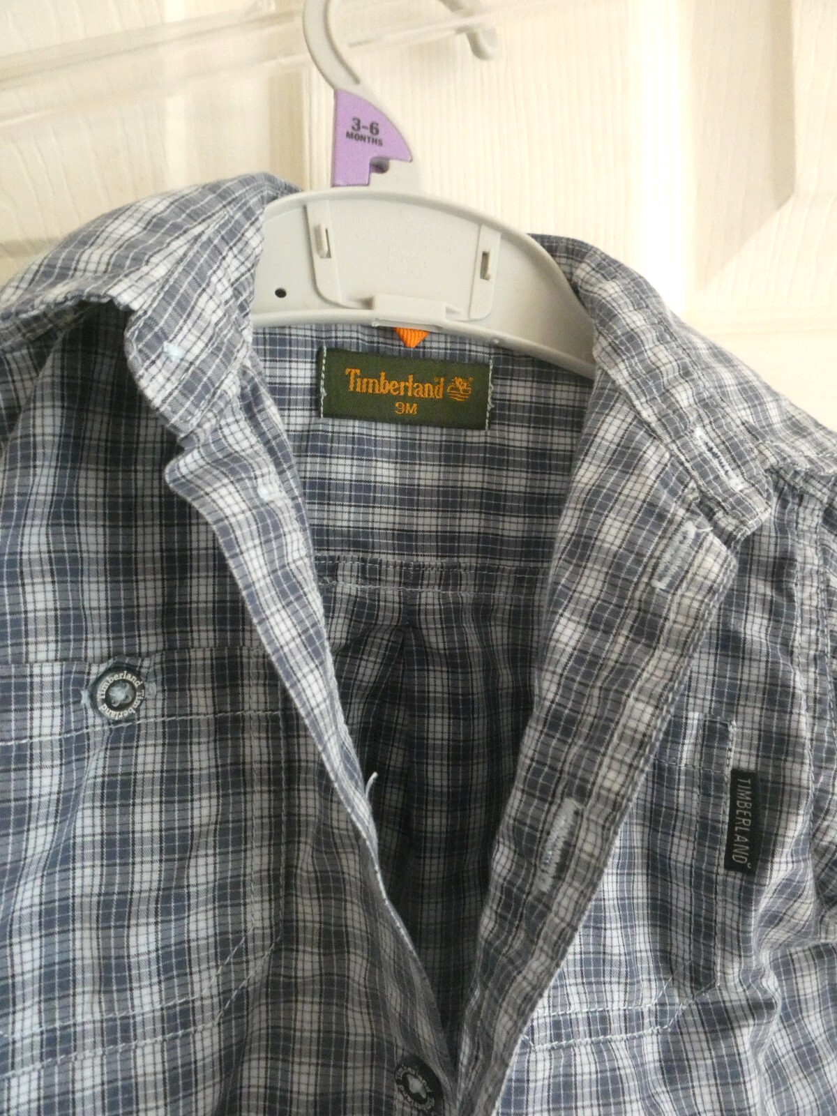 preowned boys timberland shirt blue check 3 months great shirt