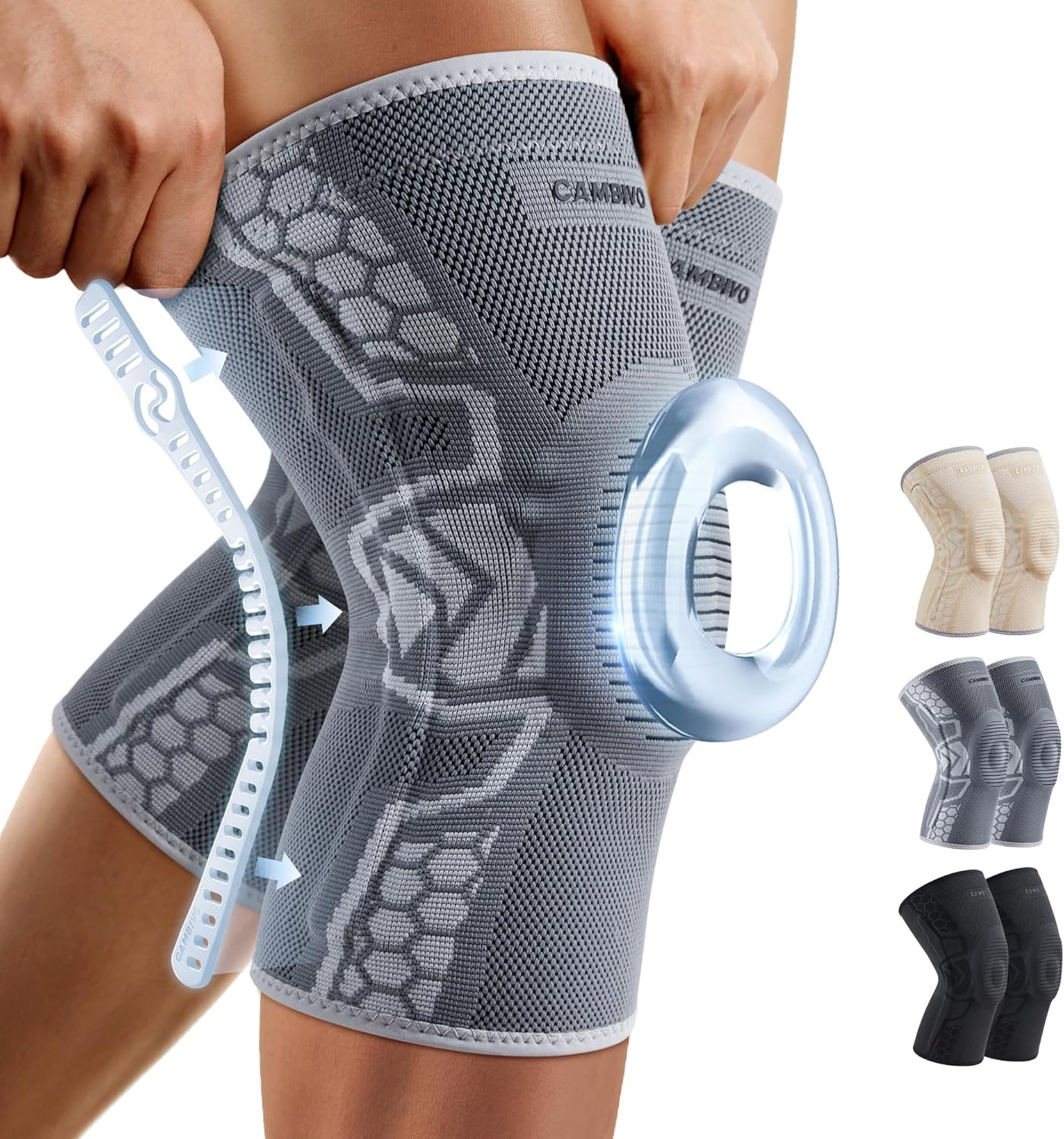 CAMBIVO 2 Pack Knee Brace for Men and Women, Knee Sleeves for Men with Patella G