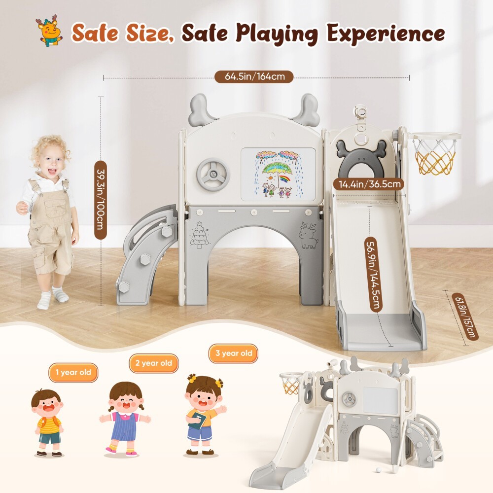 Kids Slide and Drawing Set,10in1 Toddler Slide Climber Indoor Outdoor Playground