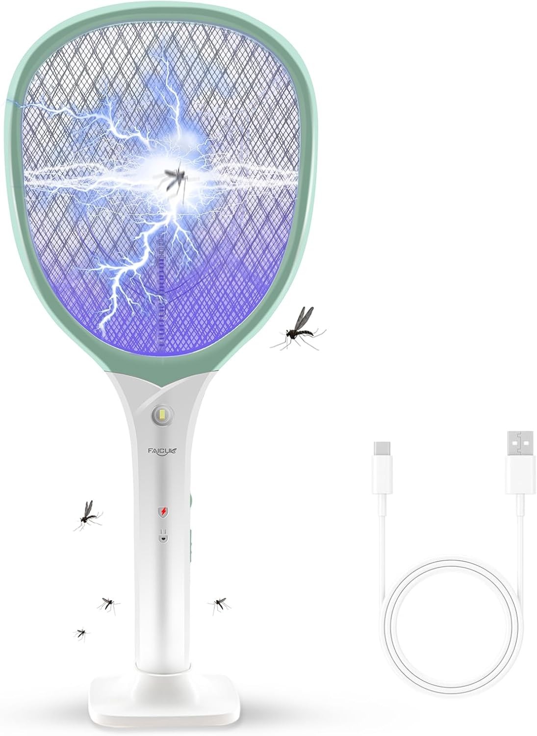 Faicuk 2-in-1 Rechargeable Electric Bug Zapper Racket, Fly Swatter, Green