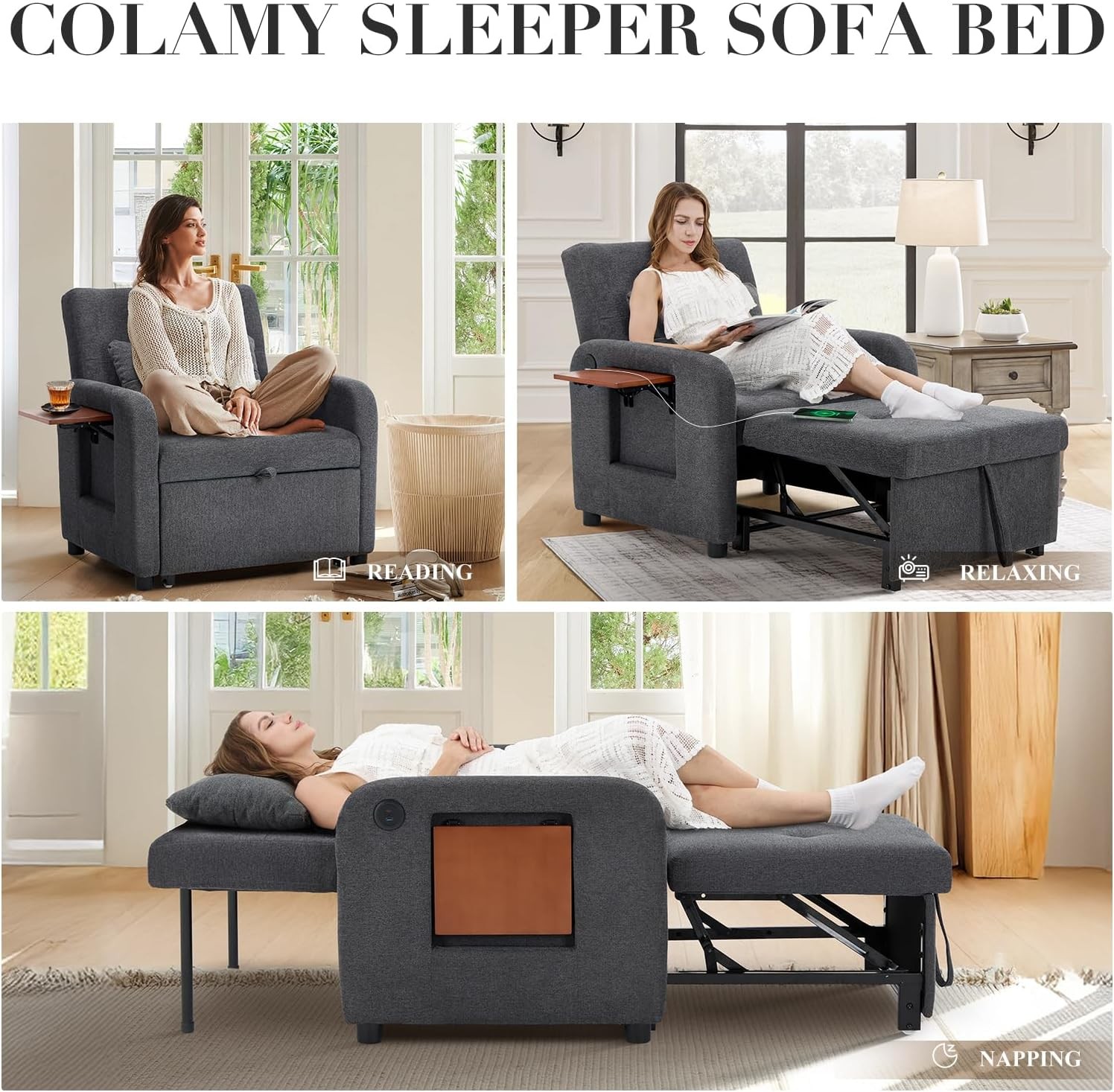 Convertible Sleeper Chair-Fabric Futon Sofa Bed Single Sleeper Sofa Small Couch