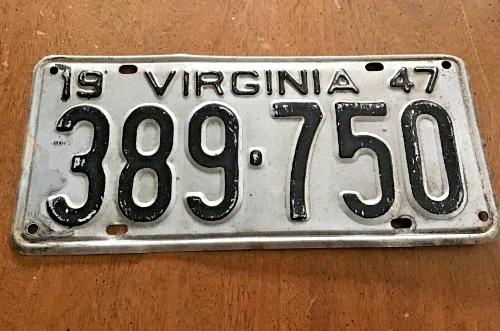 1947 Virginia License Plate Tag 389 750