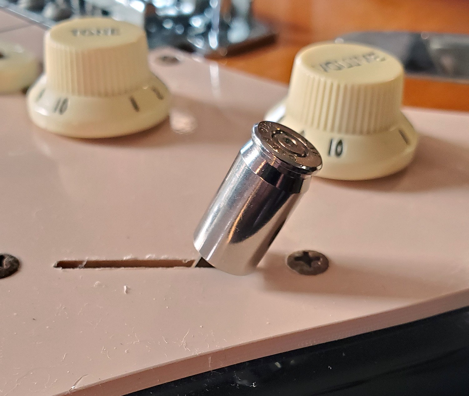 380 Caliber Casing Guitar Switch Tip, Brass or Nickel Finish, Fits Most Guitar