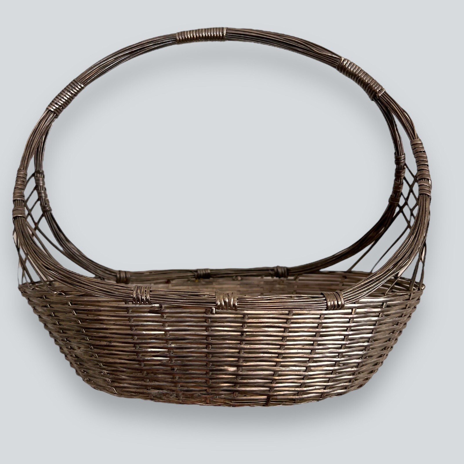 Antique hand made metal mesh basket Vintage