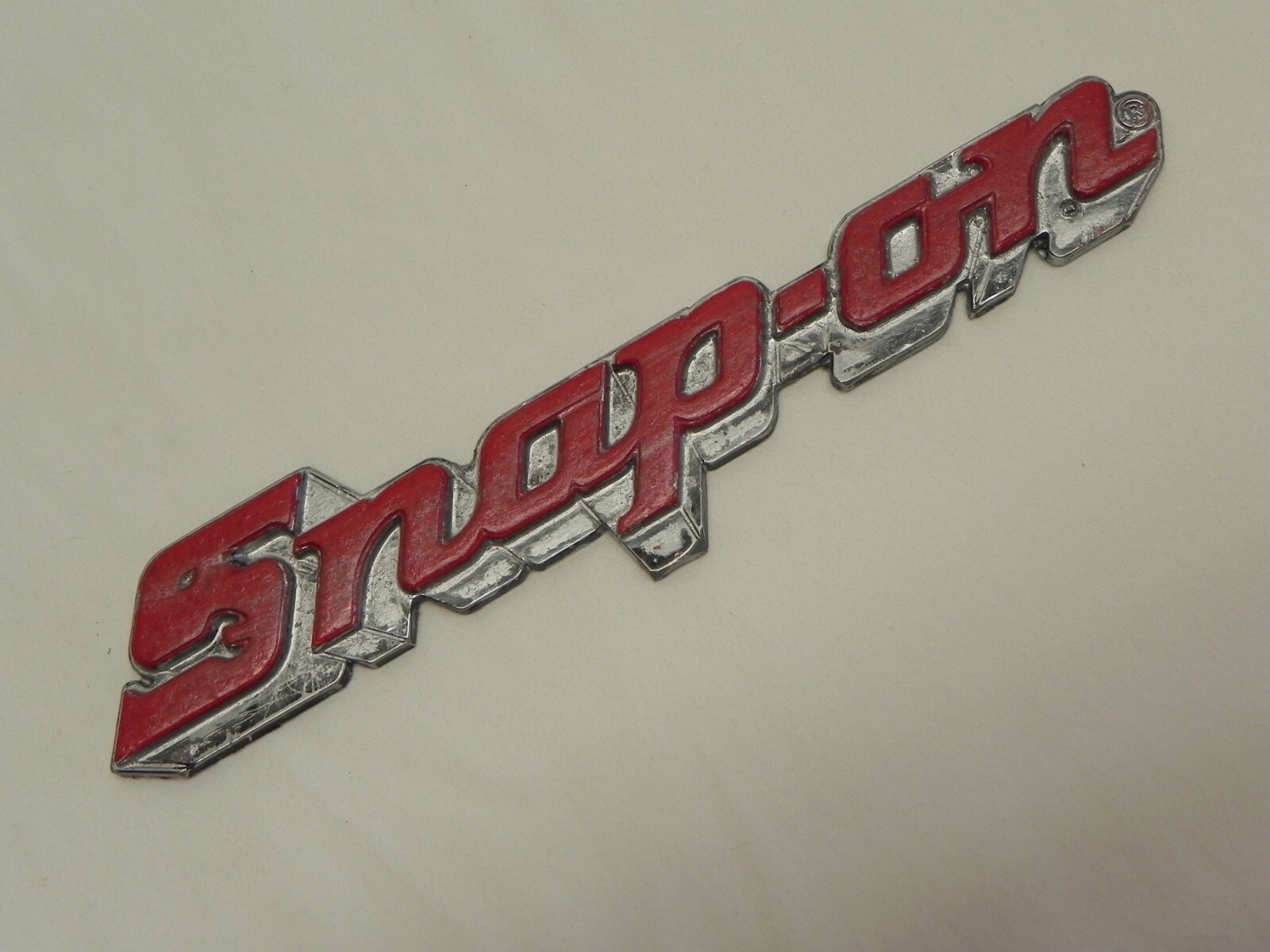 Snap-On Genuine Red & Silver Emblem Plastic Badge Decal Logo 8'' Long