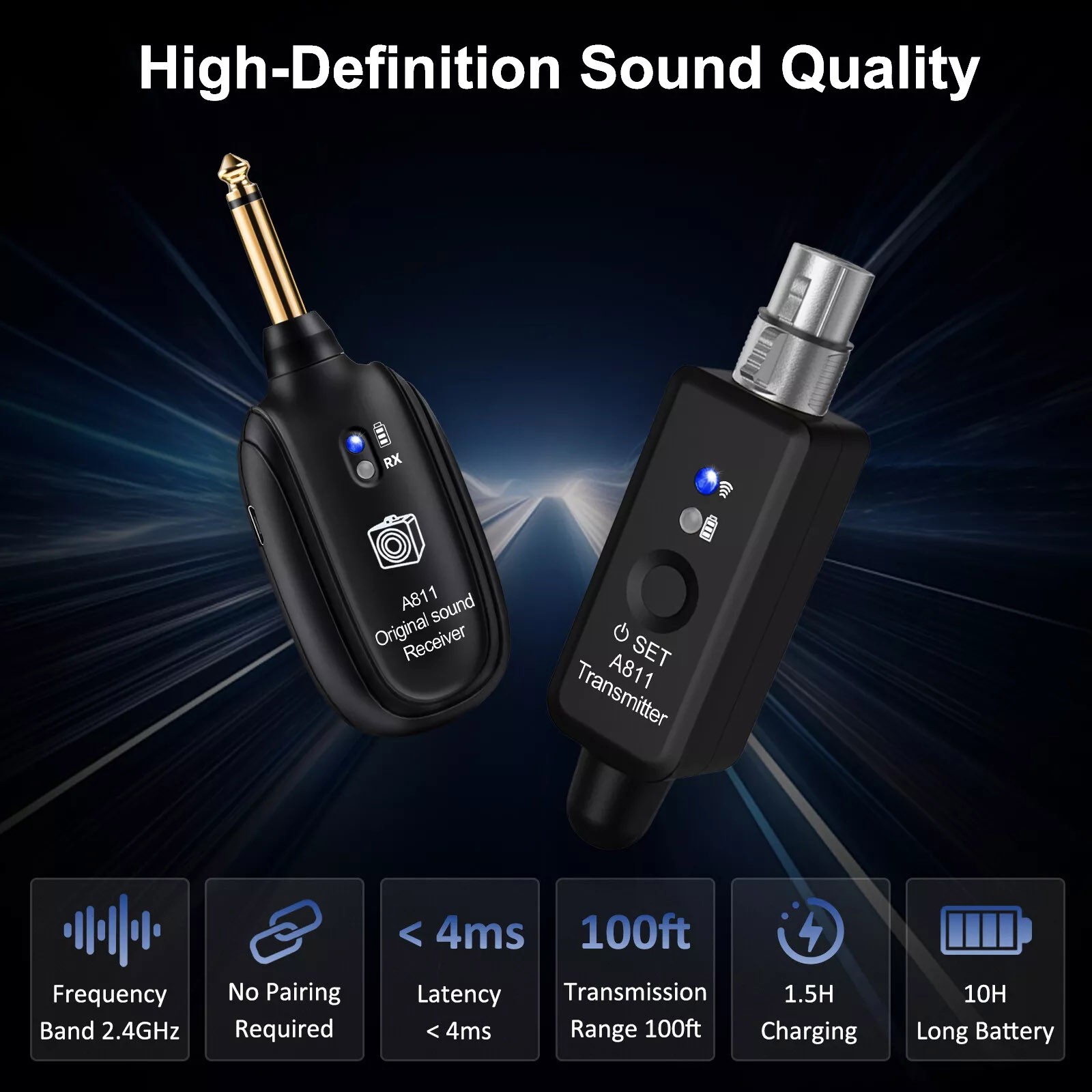2.4GHz Microphone Wireless System Converter Adapter XLR Transmitter Receiver Set