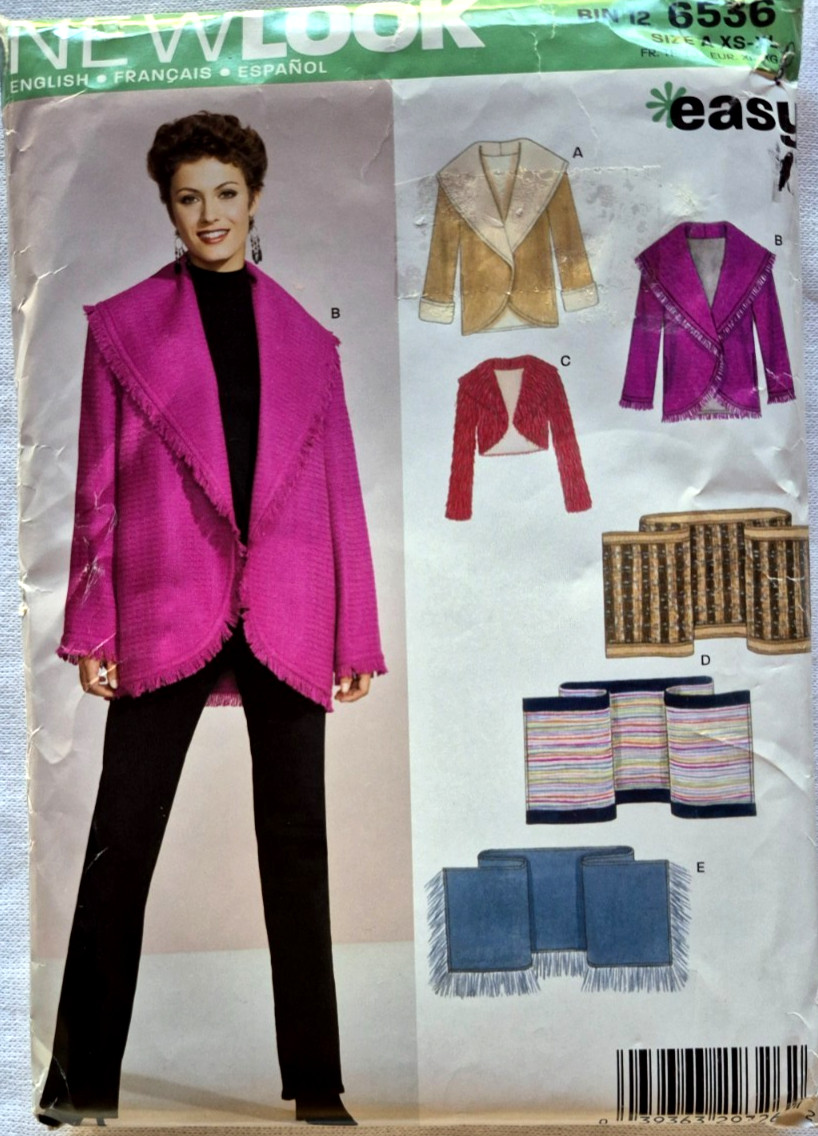 NEW LOOK PATTERN 6536  JACKETS   WRAP  MISSES SIZES XS S M L XL  UNCUT FF