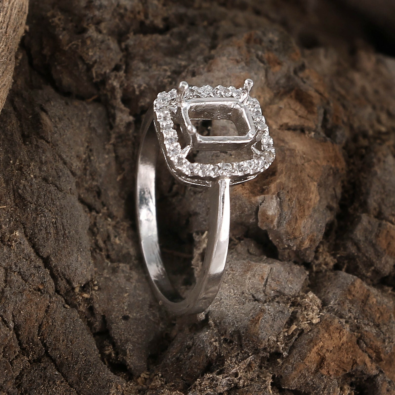 Semi Mount Ring Stone Setting Size 6X4 MM Octagon Shape 925 Sterling Silver