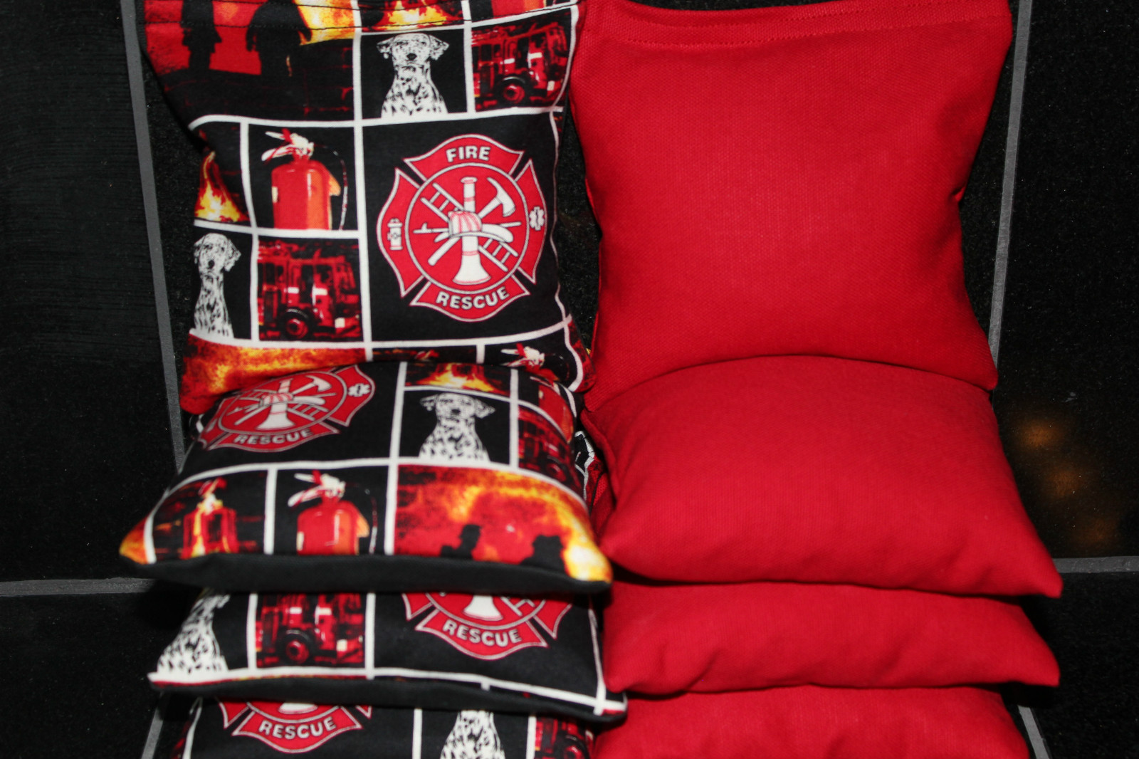 FIREFIGHTER FIRE RESCUE 8 CORNHOLE BEAN BAGS/ BAGGO TOSS Quality Handmade! NEW!