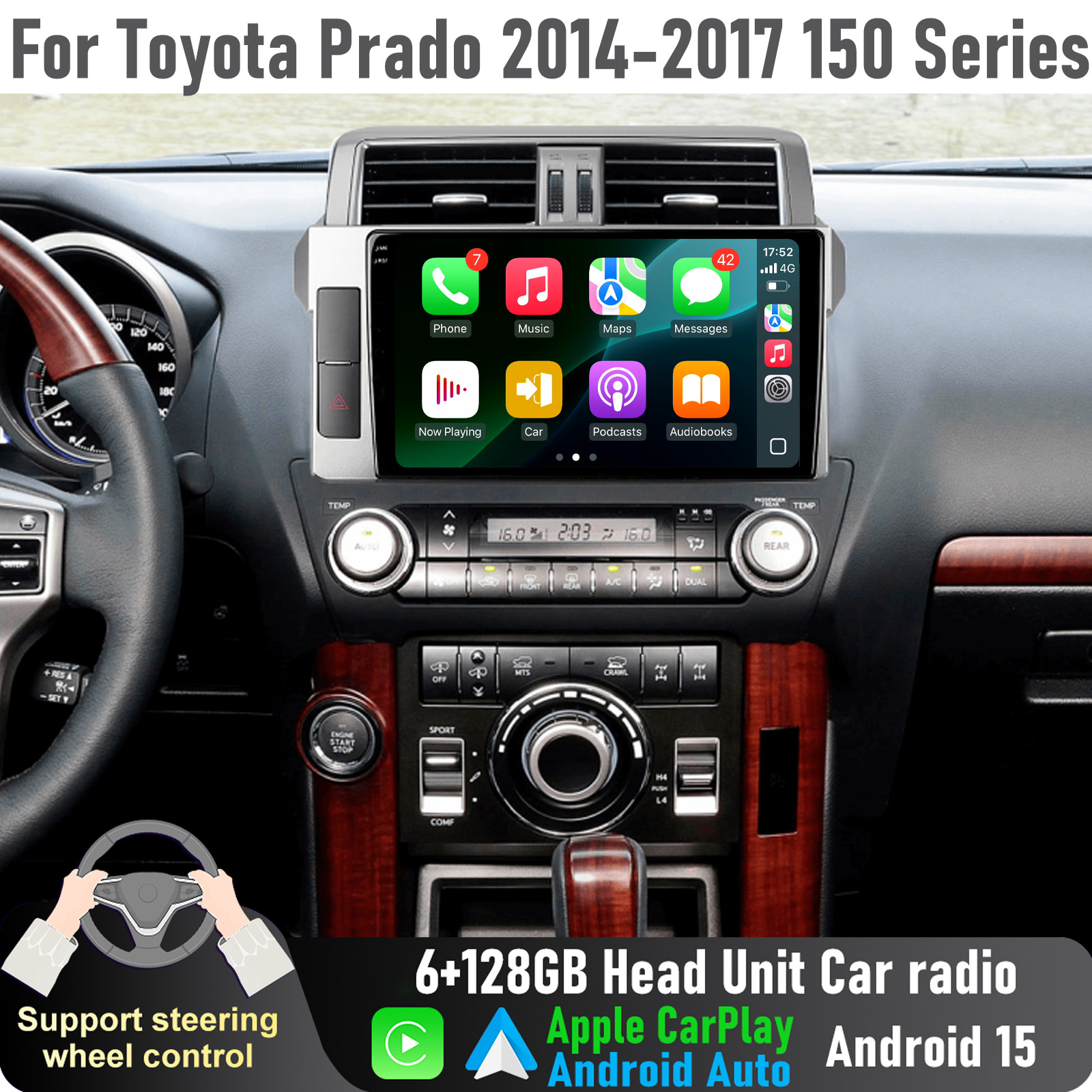 10'' Apple CarPlay 128GB Head Unit Car radio For Toyota Prado 2014-17 150 Series