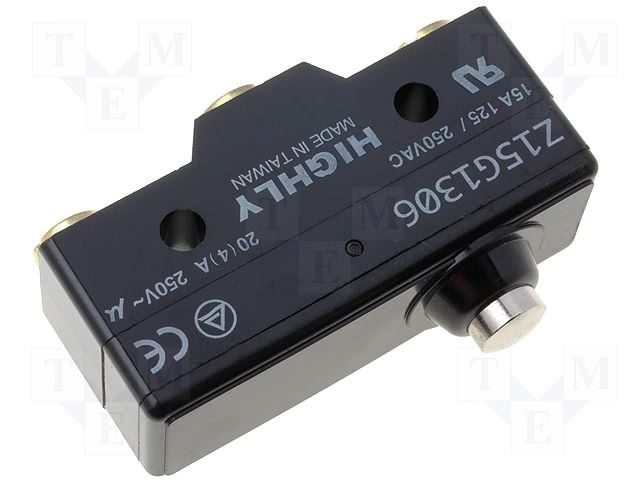 Microswitch Snap Action with pin Ø7.15mm 250VAC 20A SPDT HIGHLY