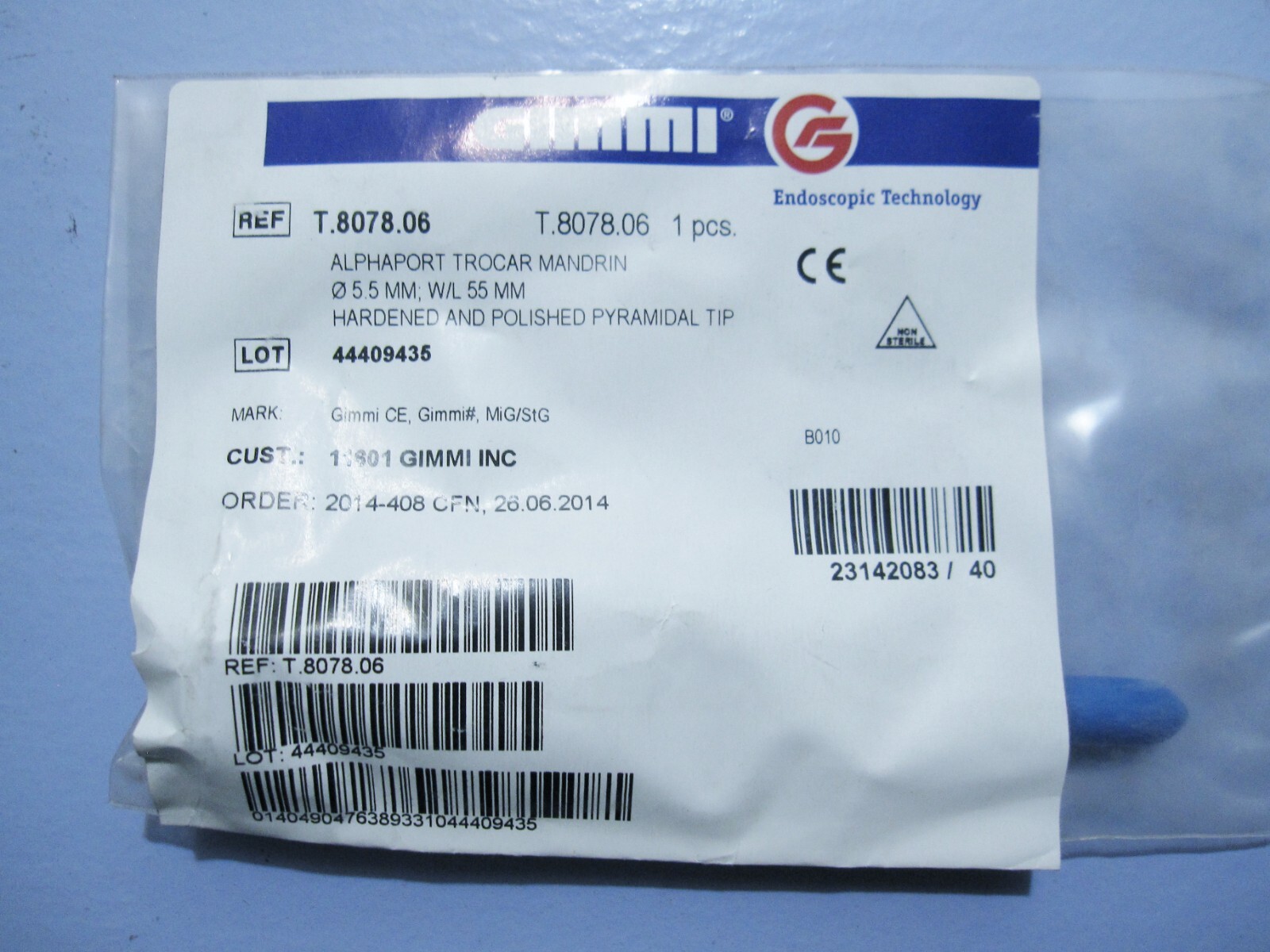 GIMMI T.8078.06 ALPHAPORT TROCAR MANDRIN, 5.5MM, W/L 55MM, PYRAMIDAL TIP