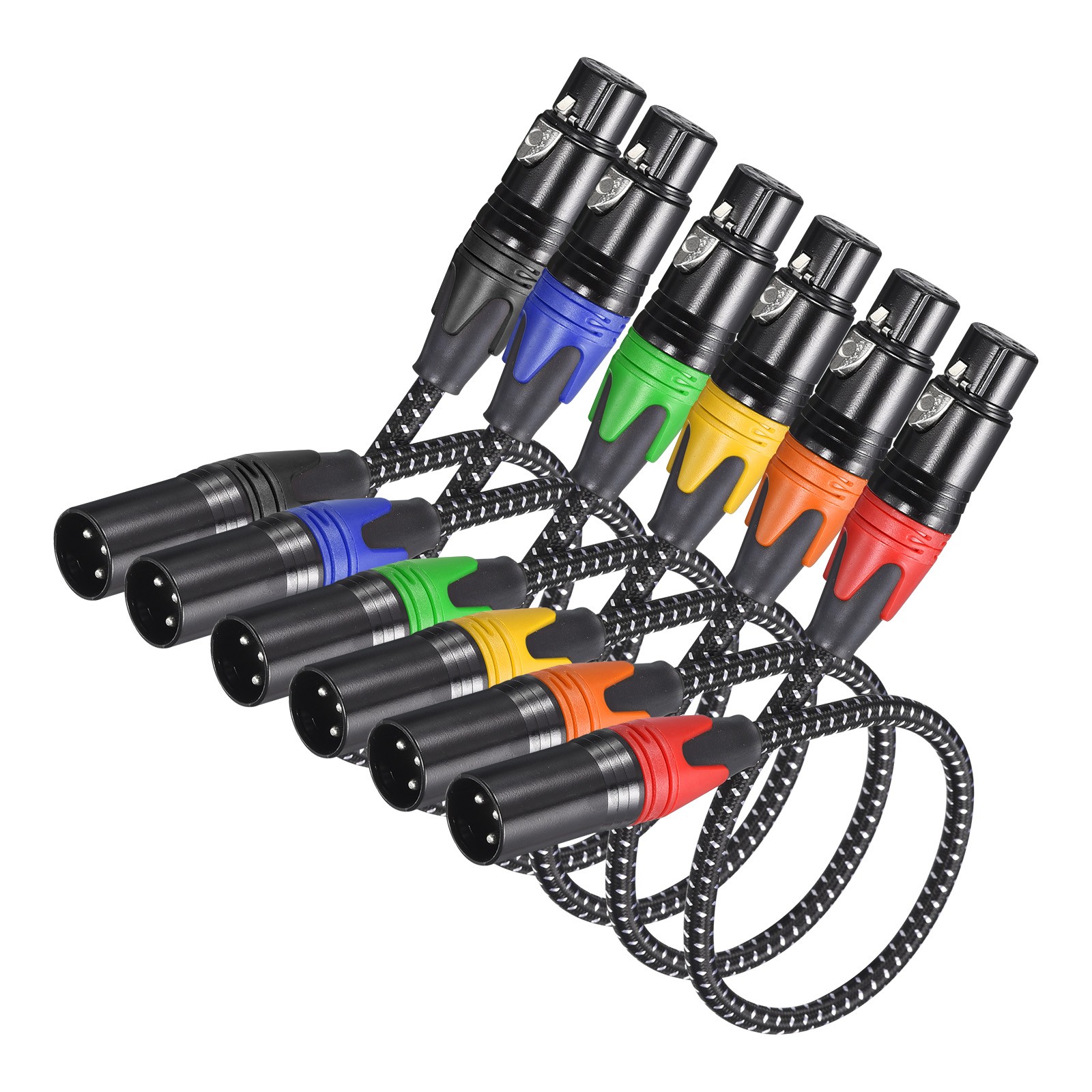 6pcs XLR Cables 1.2ft 21AWG Microphone Cables Nylon Braided Speaker Patch Cables