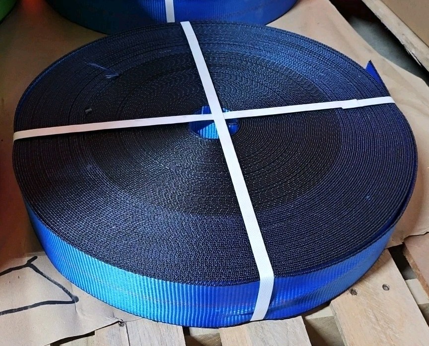 185' Roll of 3" Blue w/ Orange Center Stitch & Black Edging Tie Down Webbing NEW