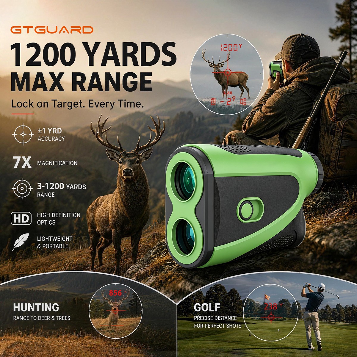 GTGUARD Golf Rangefinder With Slope Magnet Flag Locking Vibration Rechargeable
