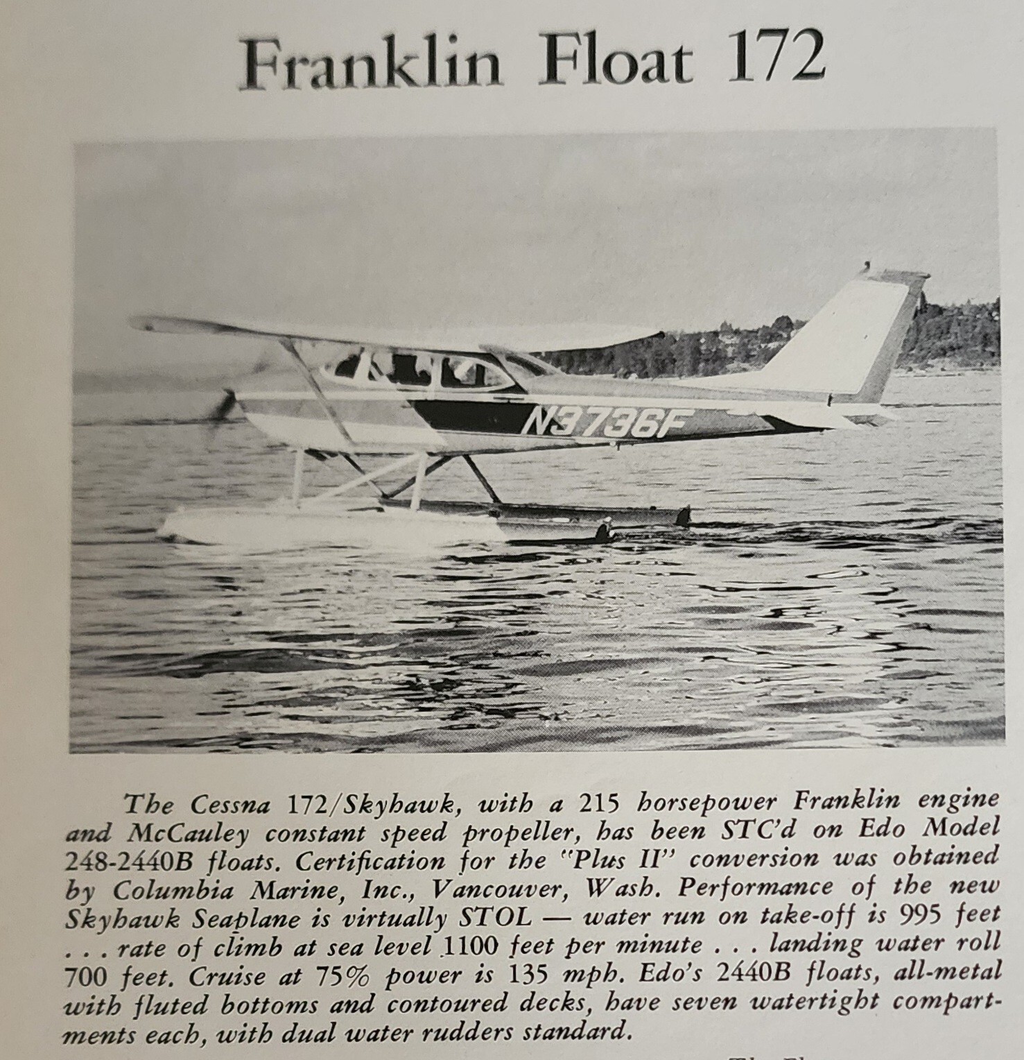 Cessna 172 Magazine Ad Picture Aircraft Float Vintage Article Decor