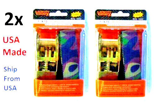 USA made 2 pcs 1"x15' Heavy duty HD Ratchet tie Down Strap capicity 1500 lb