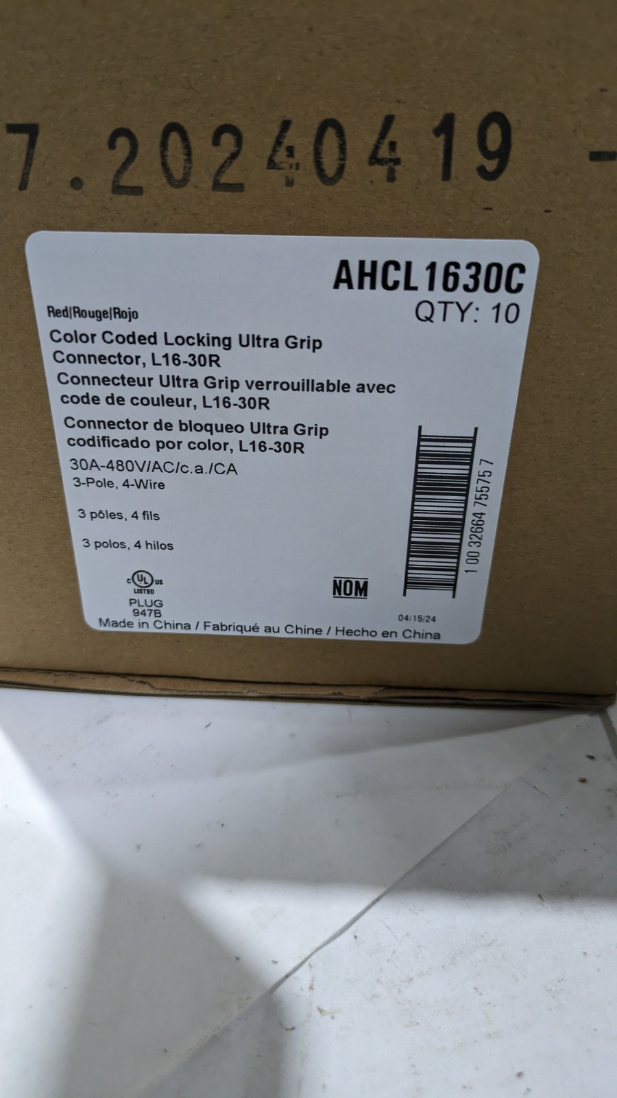 Cooper AHCL1630C Color locking L16-30R Connector receptICLE 30 Amp ... EACH