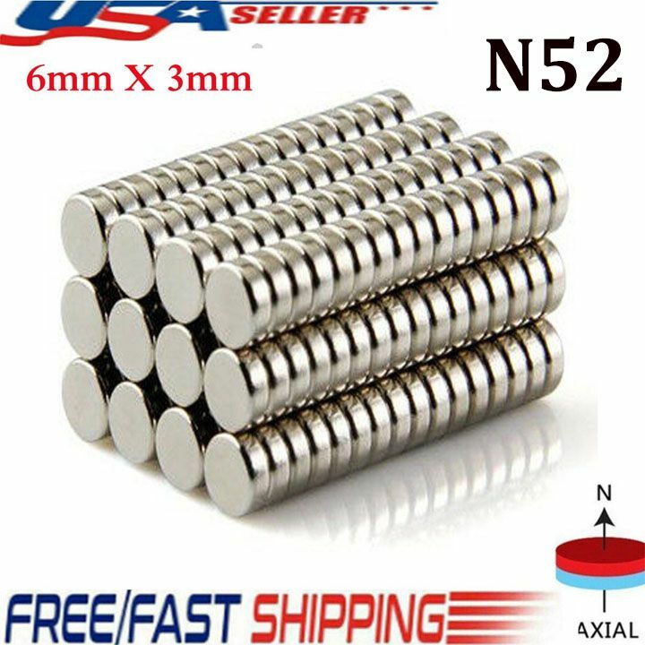 100PCS 6mm x 3mm 1/4"x1/8" N52 Super Strong Disc Rare Earth Neodymium Magnet US