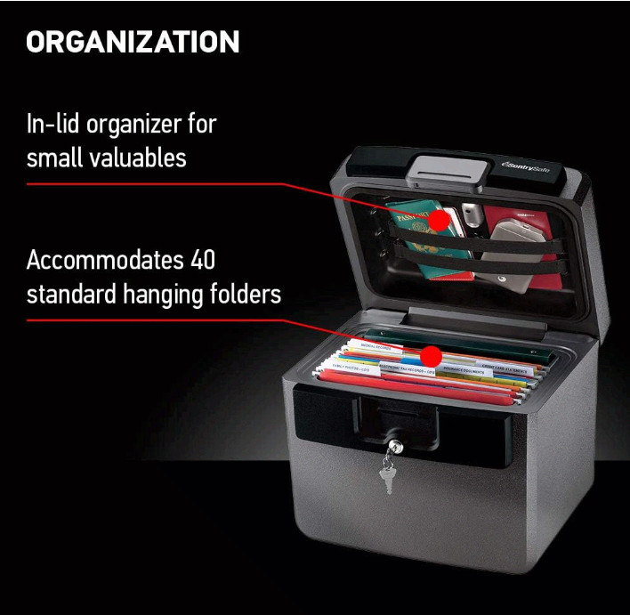 Fireproof Waterproof Safe for Home Documents, Key Lock File Box, Black, HD4100