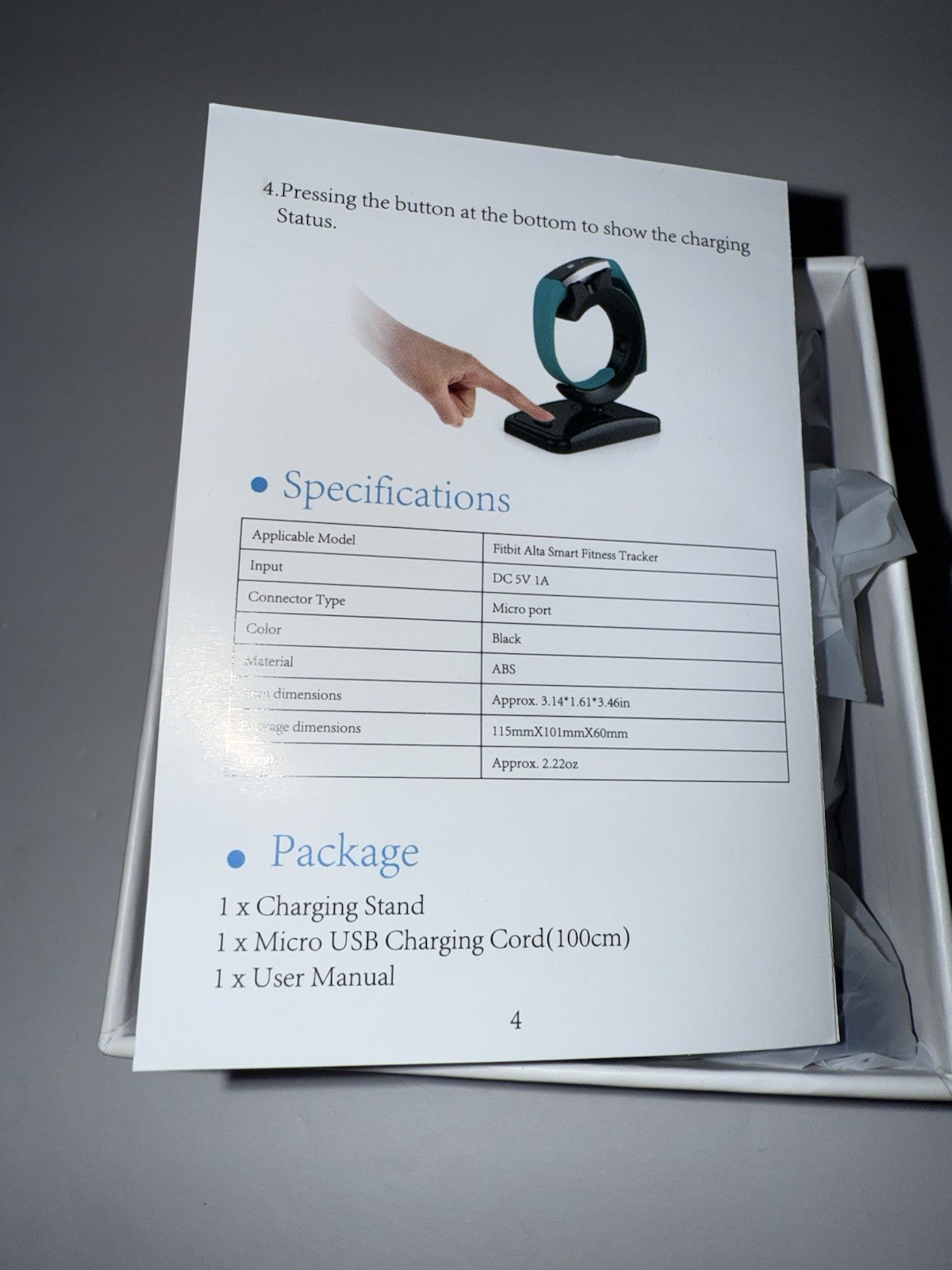 Fitbit Alta Charging Dock in Black with Welcome Guide Replacement