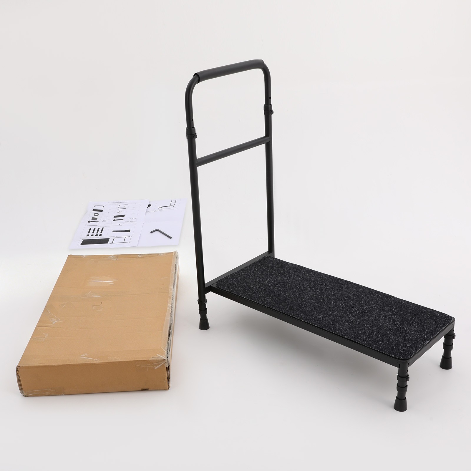 Bedside Step Stool Large Adjustable Height with Stable Assist Rail Bed Step