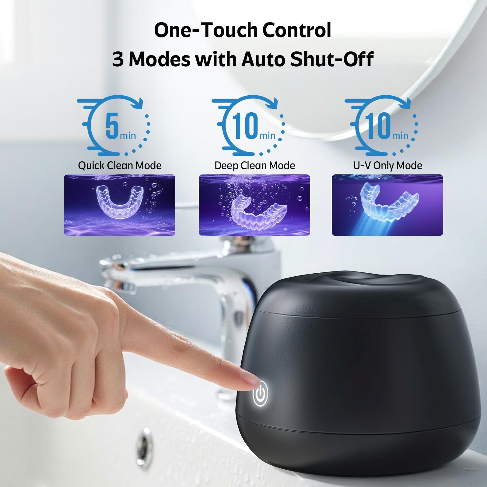 Ultrasonic Retainer Cleaner Machine 48kHz Denture and Aligner Cleaning Black