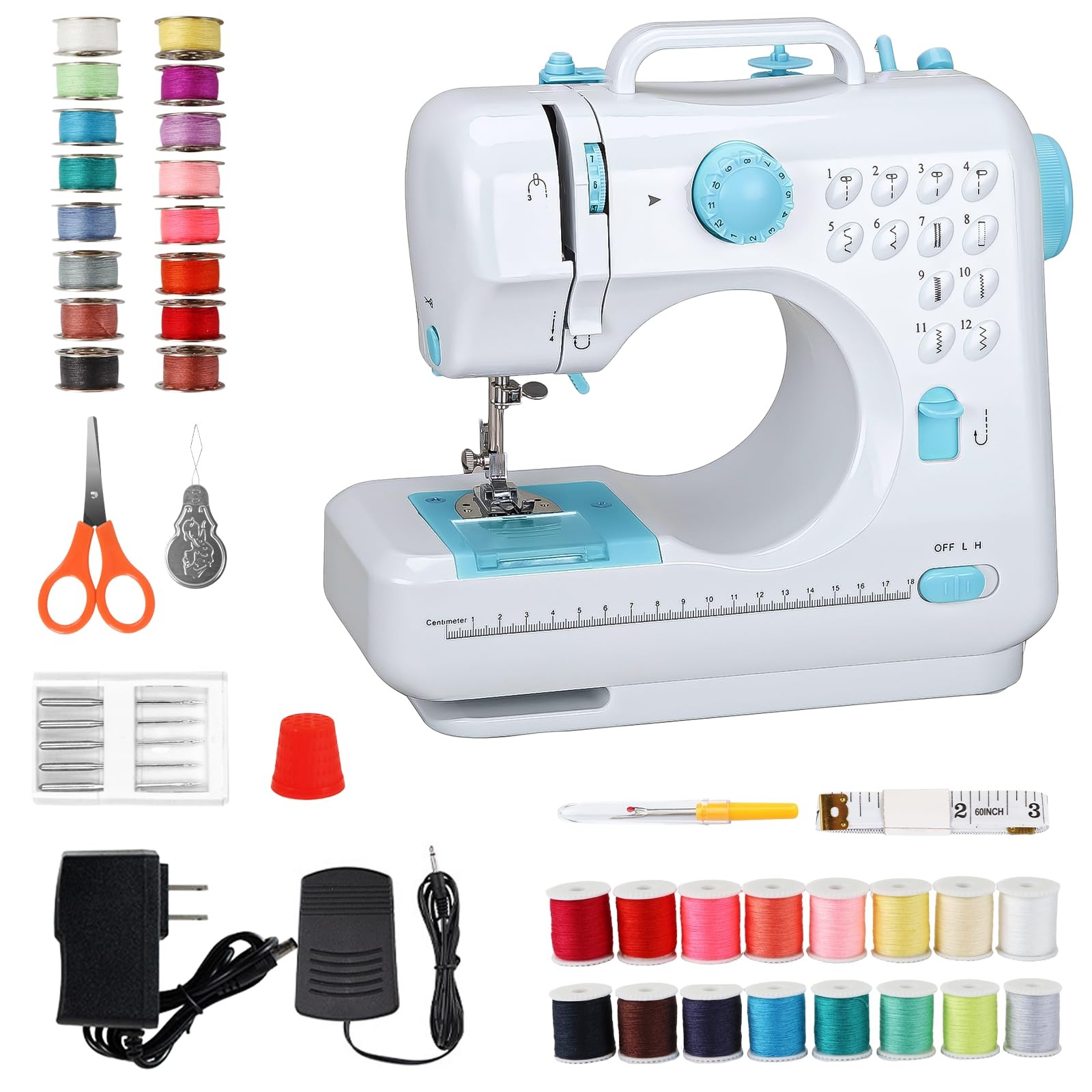 Mini Sewing Machine for Beginners, Portable with Dual Speed, 12 Stitches, Foo...