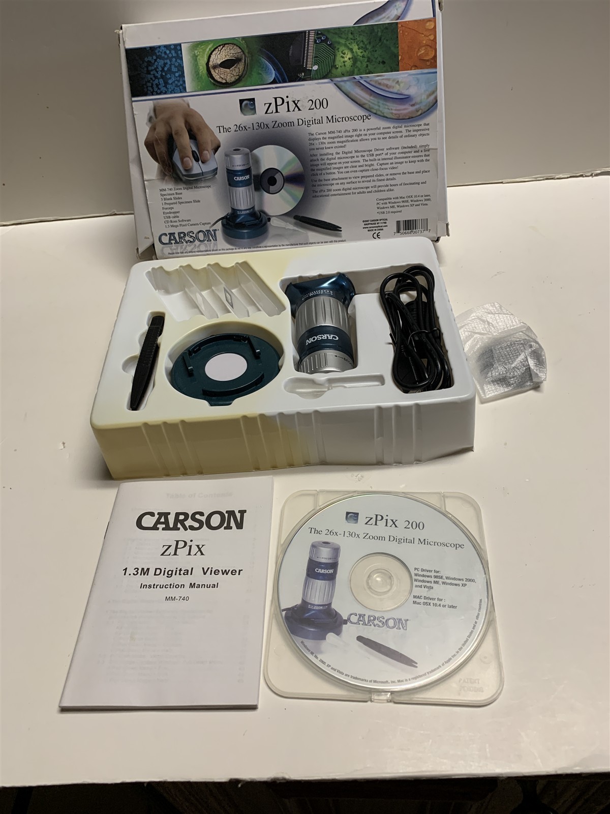 Carson zPix 200 26x-130x Zoom Digital Microscope in Box Computer