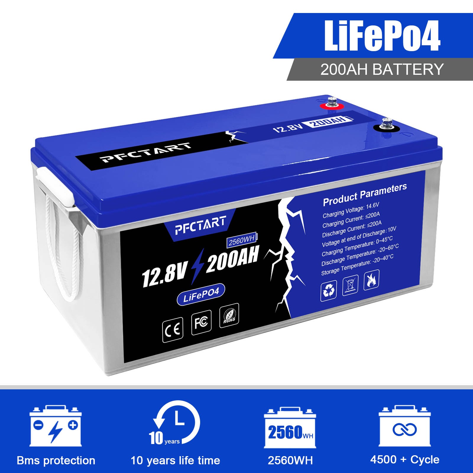 12.8V 200Ah LiFePO4 Lithium Iron Battery Deep Cycle Rechargeable Home RV Boat