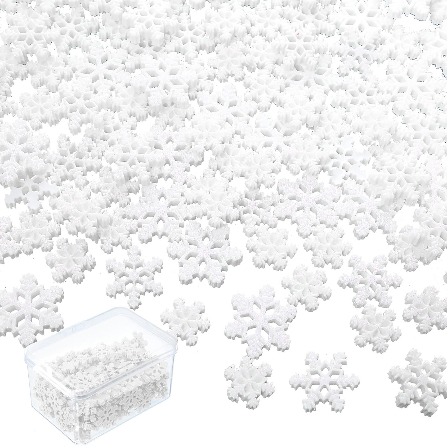 150 Pcs Mini Snowflakes for Crafts Glitter Resin Snowflakes Plastic Small Snowfl