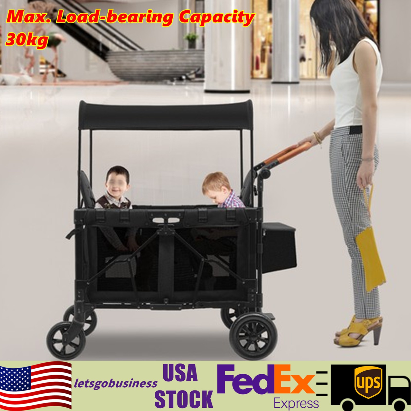 Wagon Folding Cart Collapsible Garden Beach Utility Outdoor Camping Sports Black