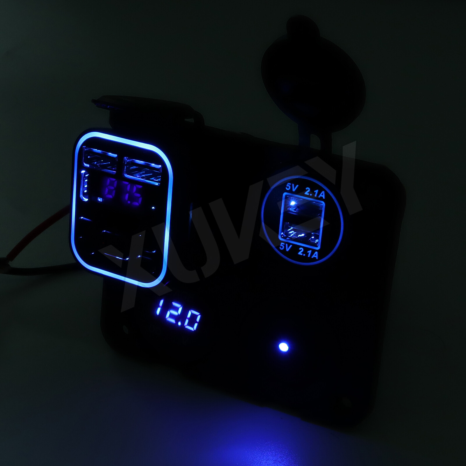 12V 4 In 1 Panel Dual USB Charger LED Voltmeter Cigarette Lighter Socket Outlet