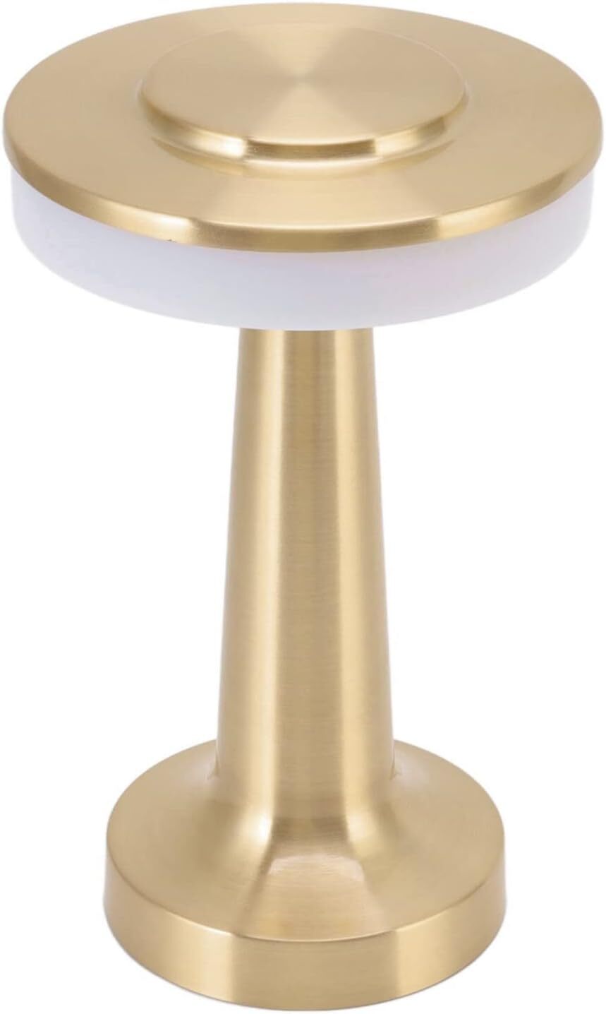 Cordless Table Lamp, Retro Style Touch Control 3 Color Adjustment Metal Gold