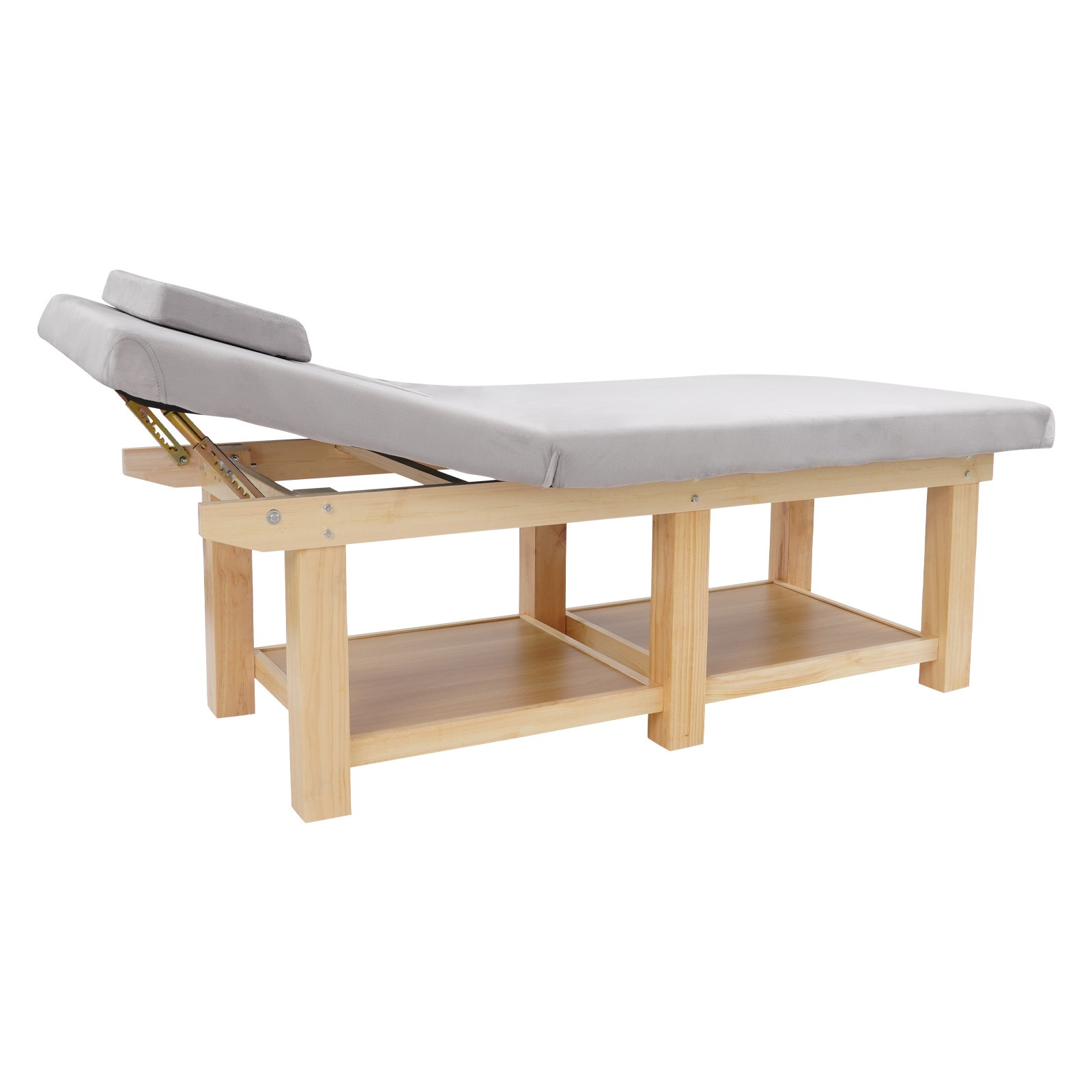 6 Legs Wide Solid Wood Spa Massage Bed, Adj Backrest Physical Treatment Bed