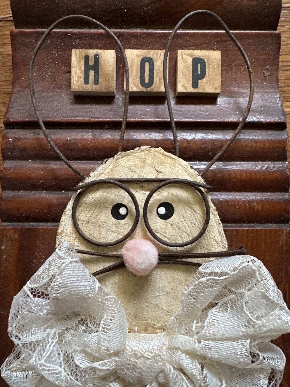 OOAK Vintage Look Handmade Assemblage Reclaimed Easter Spring Rabbit Wallhanging