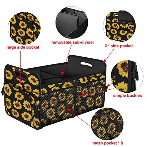 Car Trunk Organizer with 72L Capacity Waterproof Collapsible Large Sunflower