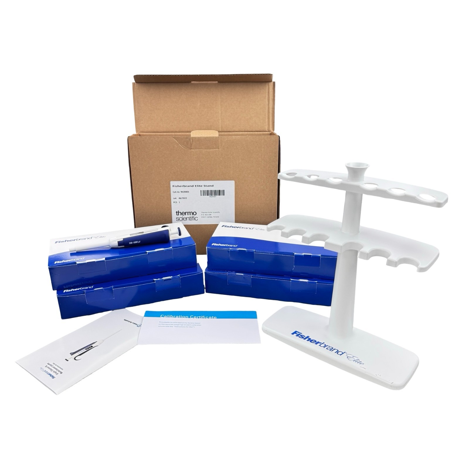 Fisherbrand Elite Pipette Kit 4 Single Channel Pipettes + Stand 0.2-1000µL