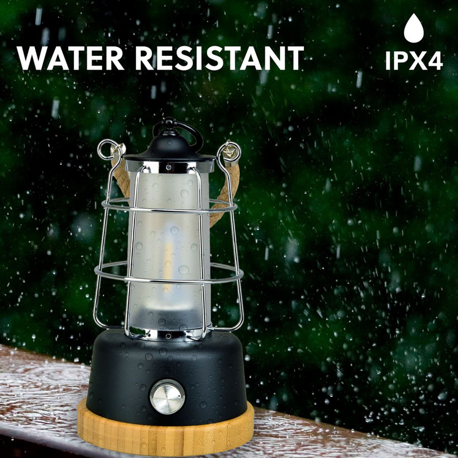 Retro Outdoor Water Resistant LED Lantern, Rechargeable, Dimmable