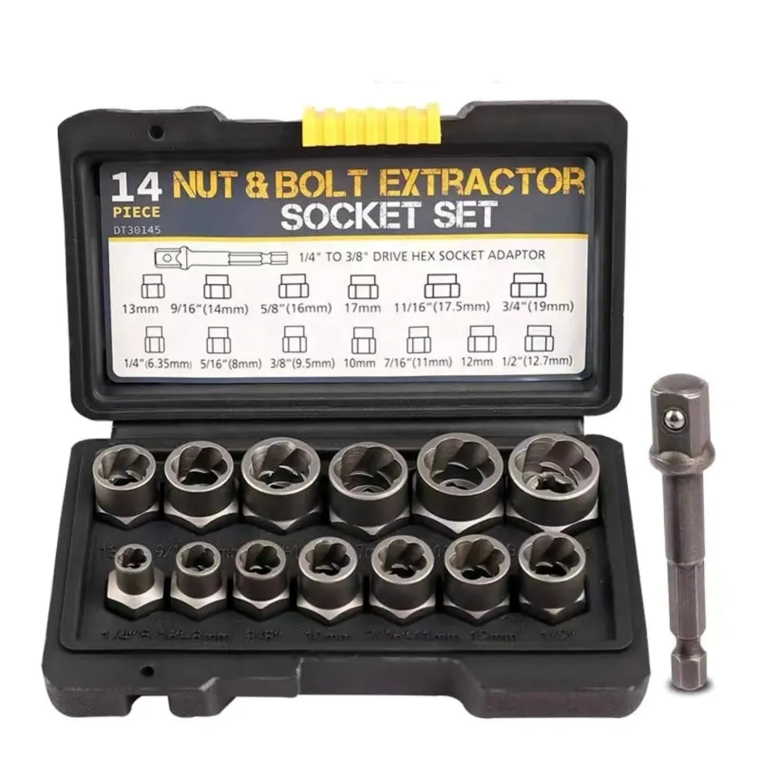 Bolt Extractor Kit,14 Pcs Nut Extractor Socket Set,1/4”-3/8” Drive Drive Roun...